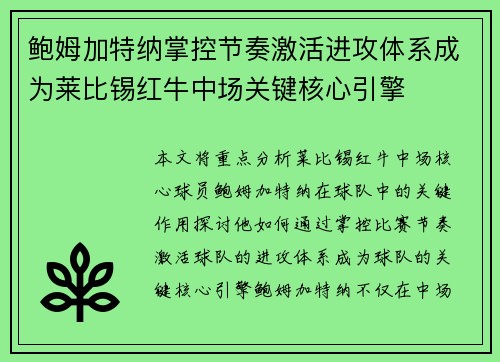 鲍姆加特纳掌控节奏激活进攻体系成为莱比锡红牛中场关键核心引擎